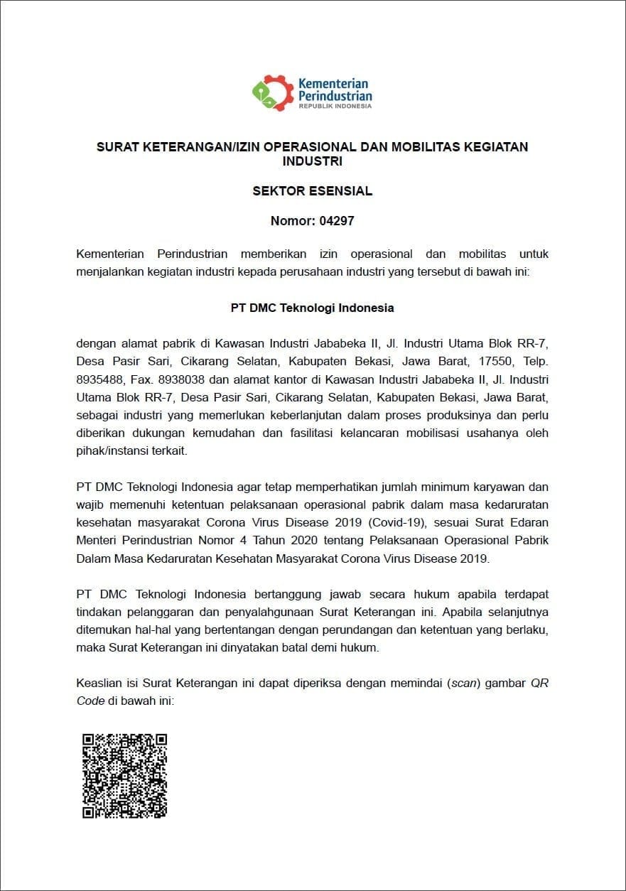 issued by the Ministry of Industry of the Republic of Indonesia